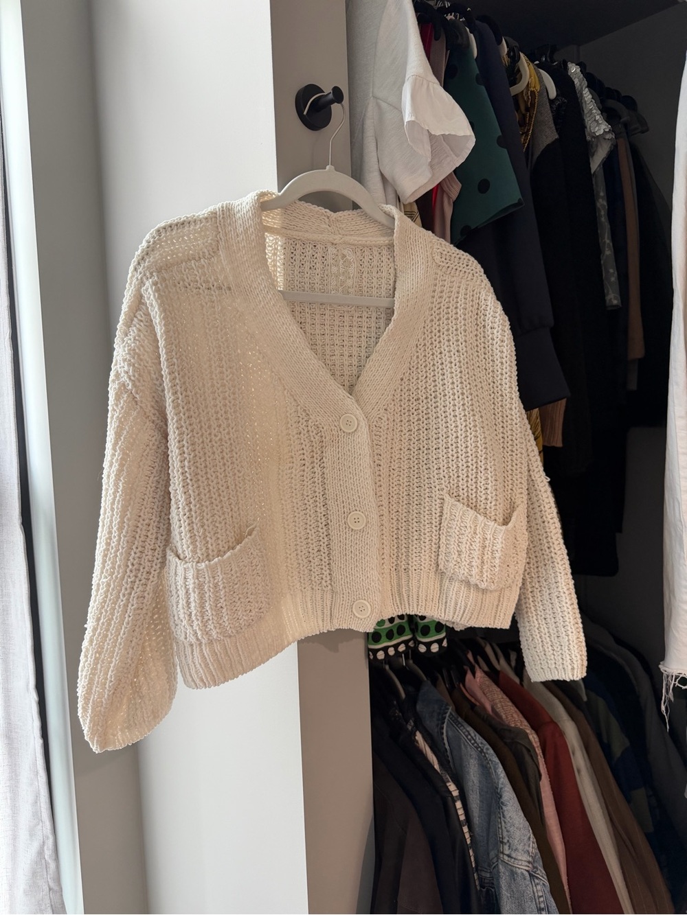 Sadie & Sage Cream Chunky Knit Button-Front Cardigan